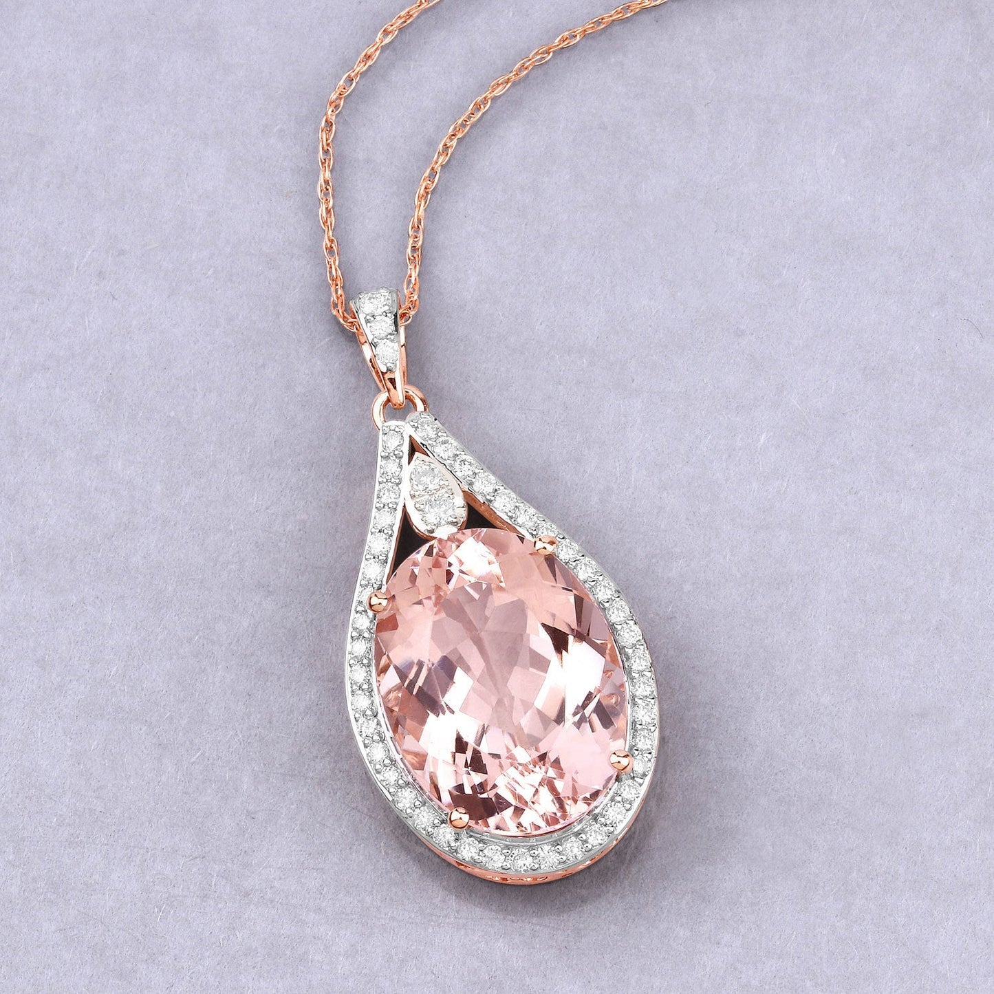 9.31 Carat Genuine Morganite and White Diamond 14K Rose Gold Pendant Bids.com
