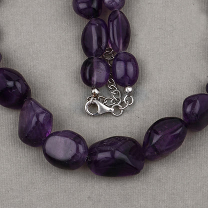 Amethyst Beaded Necklace, Genuine Raw Amethyst Beads Necklace for Women in Sterling Silver, February Birthstone Necklace, Gift for Mom Bids.com