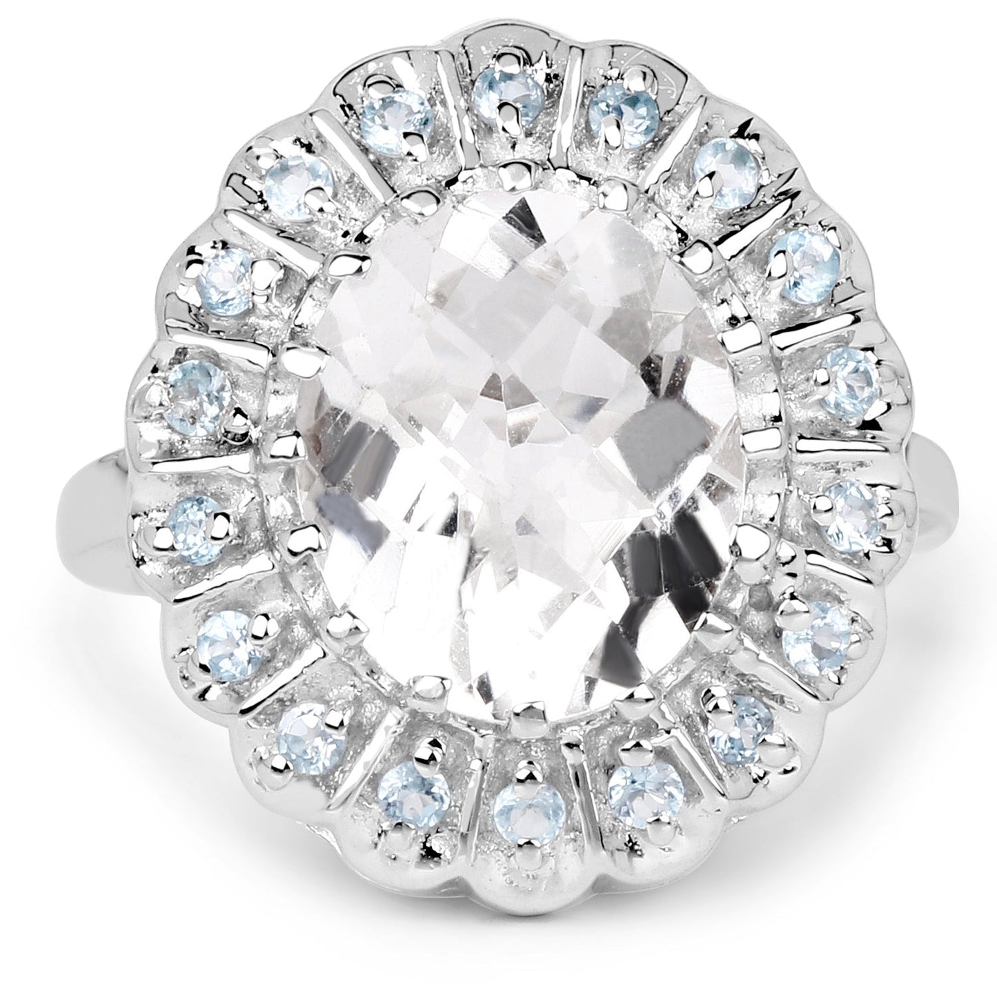 5.90 Carat Genuine Crystal Quartz and Swiss Blue Topaz .925 Sterling Silver Ring Bids.com