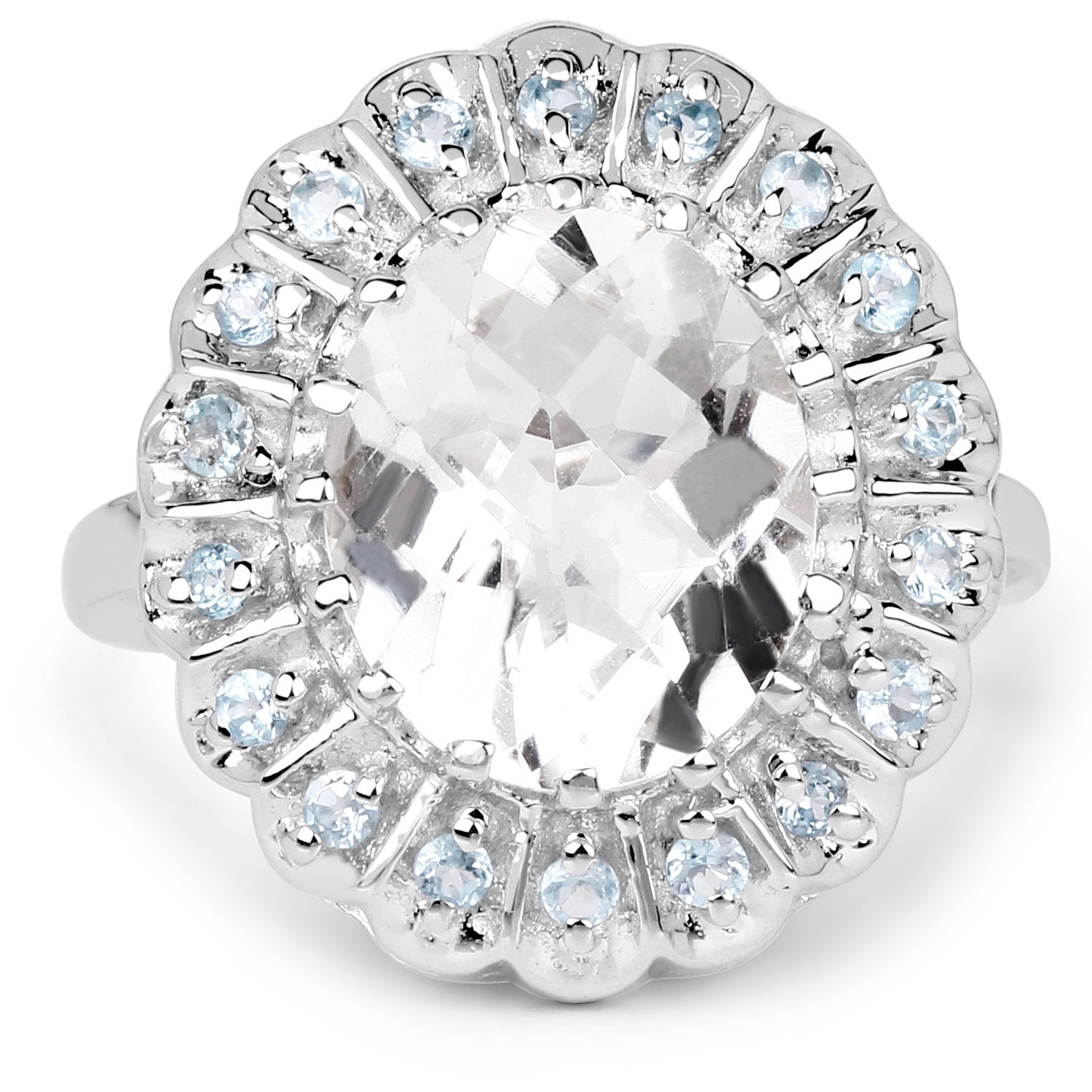5.90 Carat Genuine Crystal Quartz and Swiss Blue Topaz .925 Sterling Silver Ring Bids.com