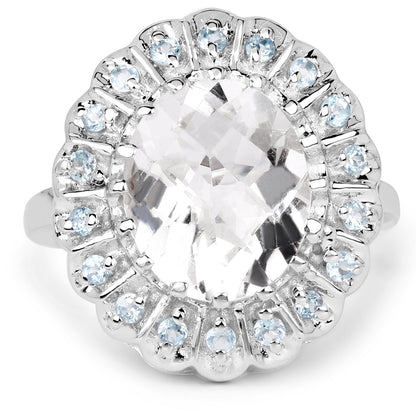 5.90 Carat Genuine Crystal Quartz and Swiss Blue Topaz .925 Sterling Silver Ring Bids.com