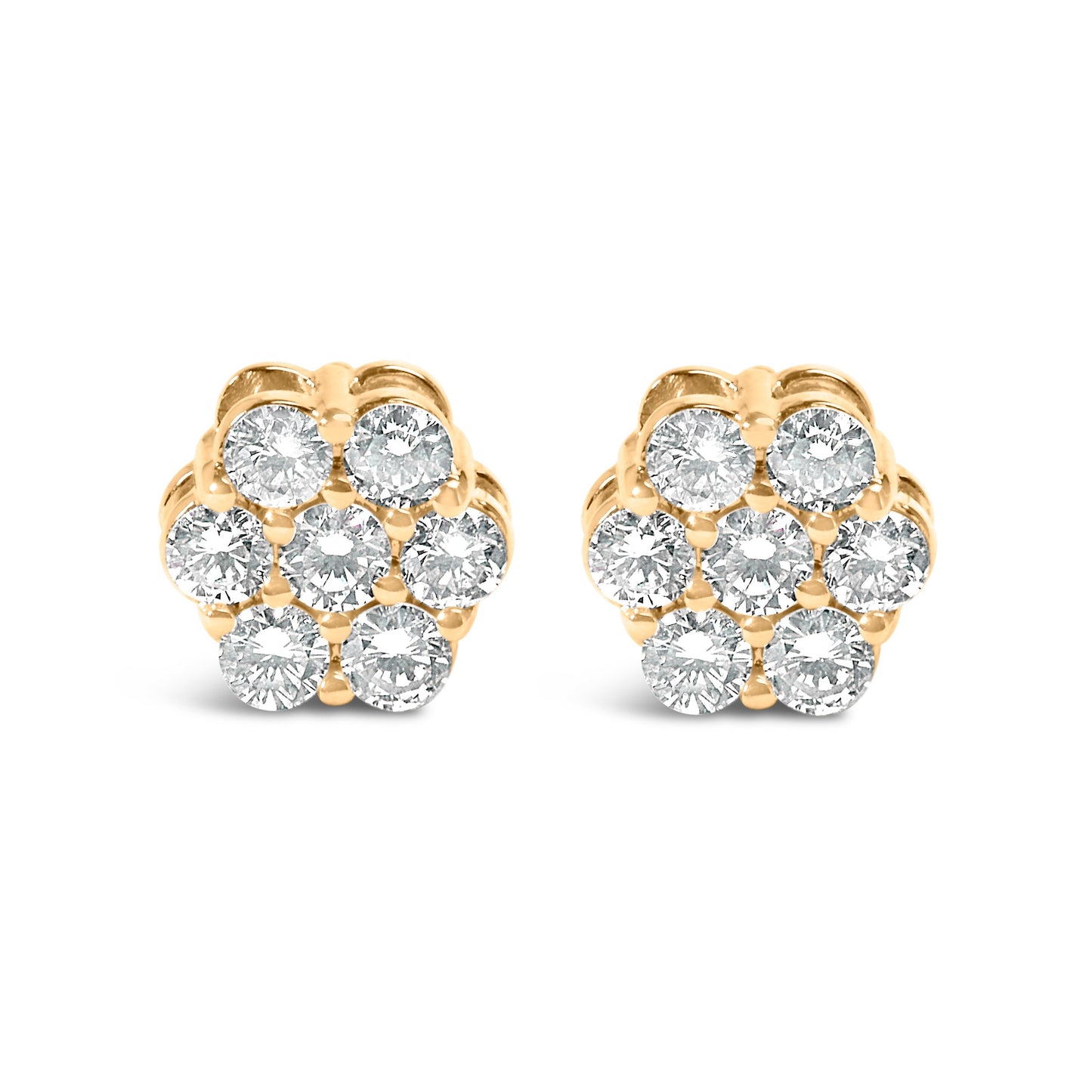 14K Yellow Gold 3/4 Cttw 7 Stone Floral Cluster Round Brilliant Cut Diamond Stud Earrings with Screw Backs (I-J Color, SI2-I1 Clarity) Bids.com