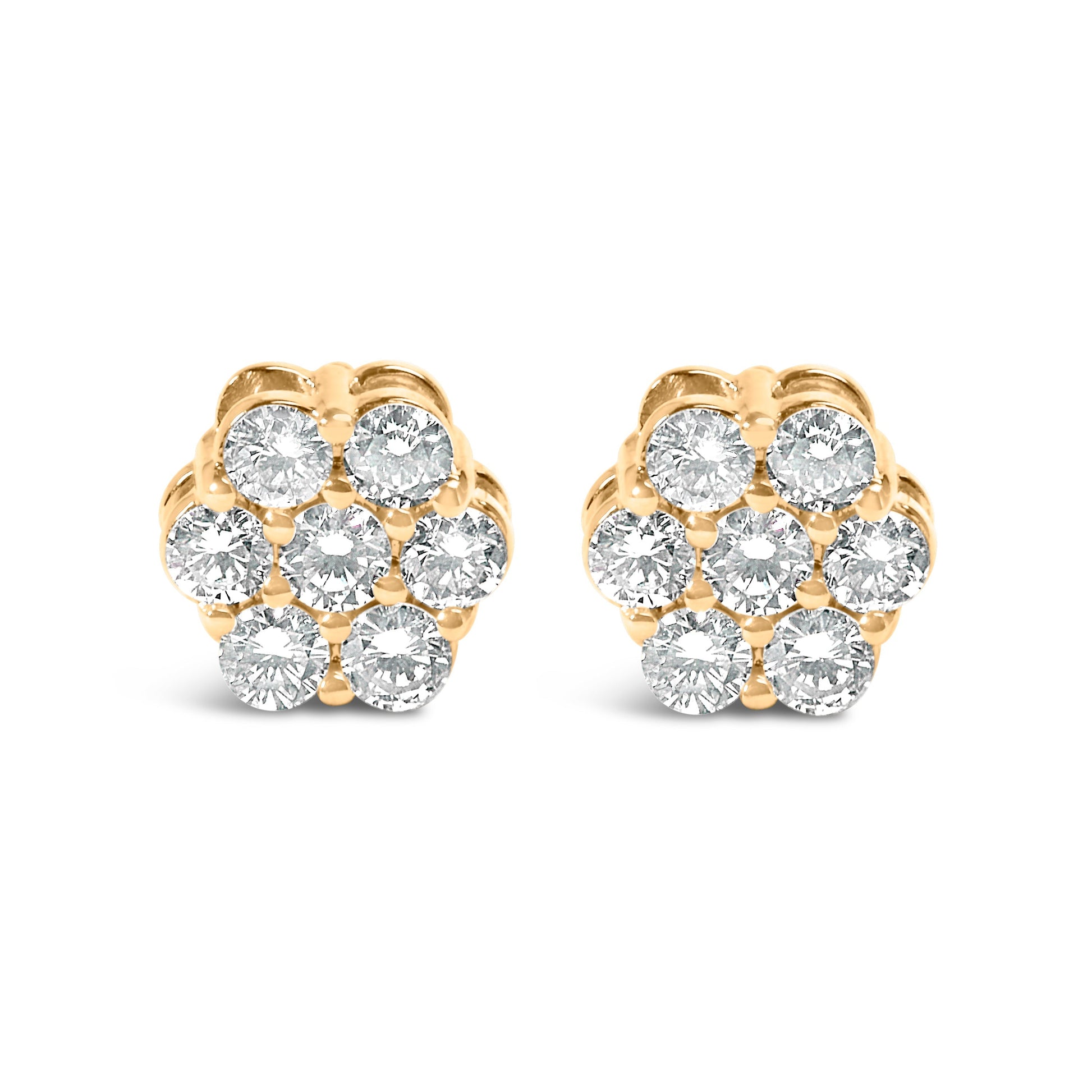 14K Yellow Gold 3/4 Cttw 7 Stone Floral Cluster Round Brilliant Cut Diamond Stud Earrings with Screw Backs (I-J Color, SI2-I1 Clarity) Bids.com