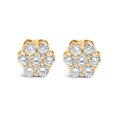14K Yellow Gold 3/4 Cttw 7 Stone Floral Cluster Round Brilliant Cut Diamond Stud Earrings with Screw Backs (I-J Color, SI2-I1 Clarity) Bids.com