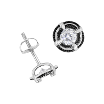 Black Rhodium Plated .925 Sterling Silver Round 1-1/2 cttw Diamond Double Halo 4-Prong Solitaire Milgrain Stud Earrings (H-I Color, I2-I3 Clarity) Bids.com