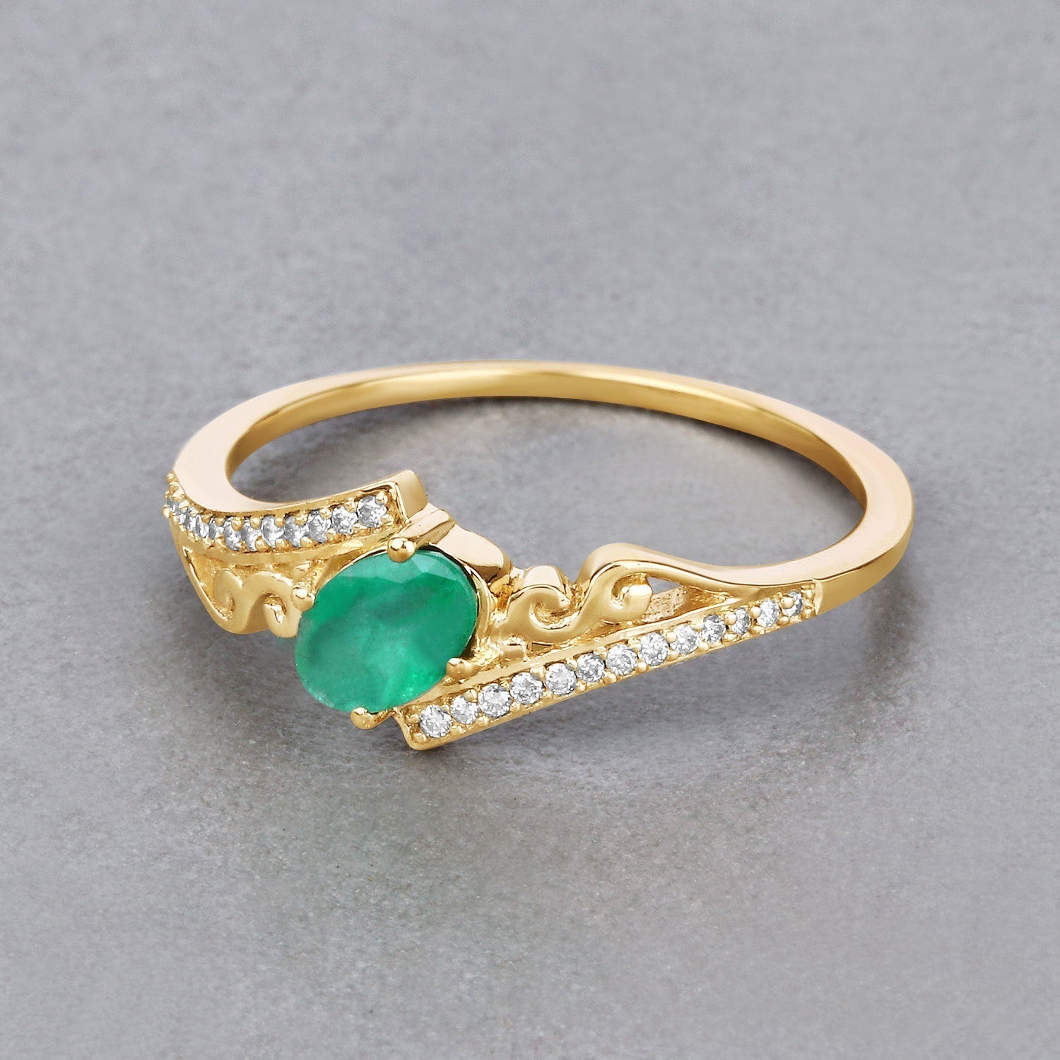 0.51 Carat Genuine Zambian Emerald and White Diamond 14K Yellow Gold Ring Bids.com
