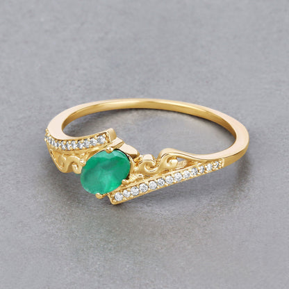 0.51 Carat Genuine Zambian Emerald and White Diamond 14K Yellow Gold Ring Bids.com