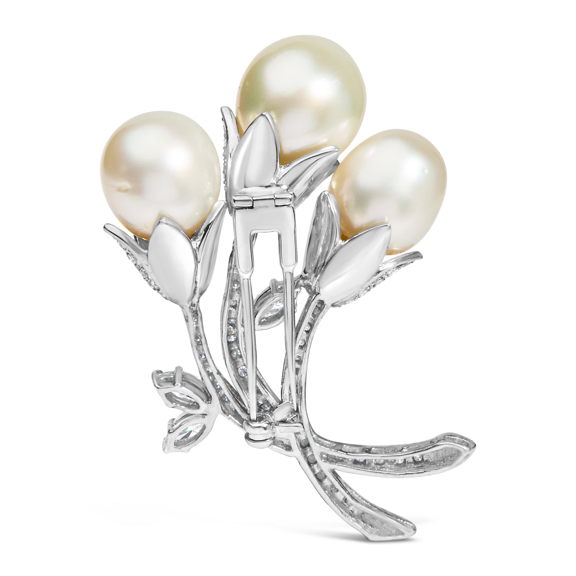 18K White Gold 2 1/5 Cttw Diamond and South Sea Pearl Floral Brooch Pin (G-H Color, VS1-VS2 Clarity) Bids.com