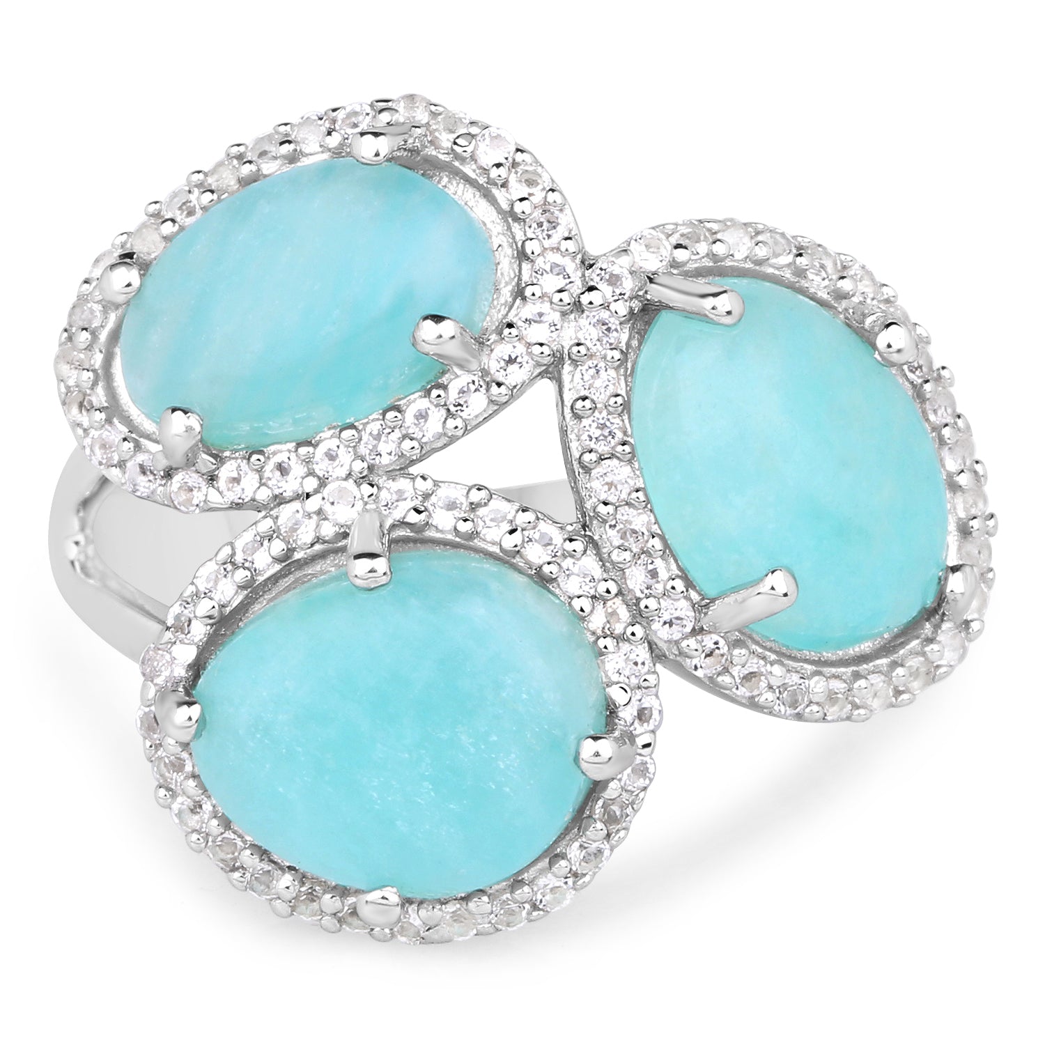 5.30 Carat Genuine Amazonite And White Topaz .925 Sterling Silver Ring Bids.com