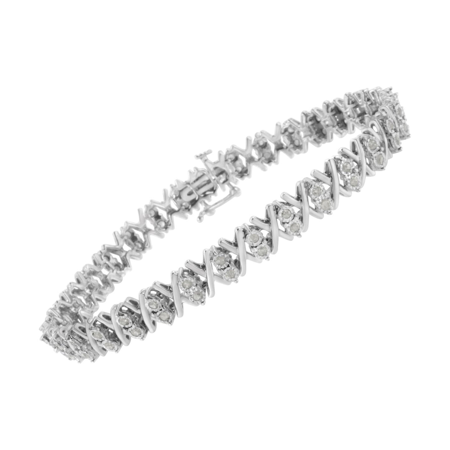 .925 Sterling Silver 1.0 Cttw Diamond Miracle-Set X-Link 7" Tennis Bracelet (I-J Color, I3 Clarity) Bids.com