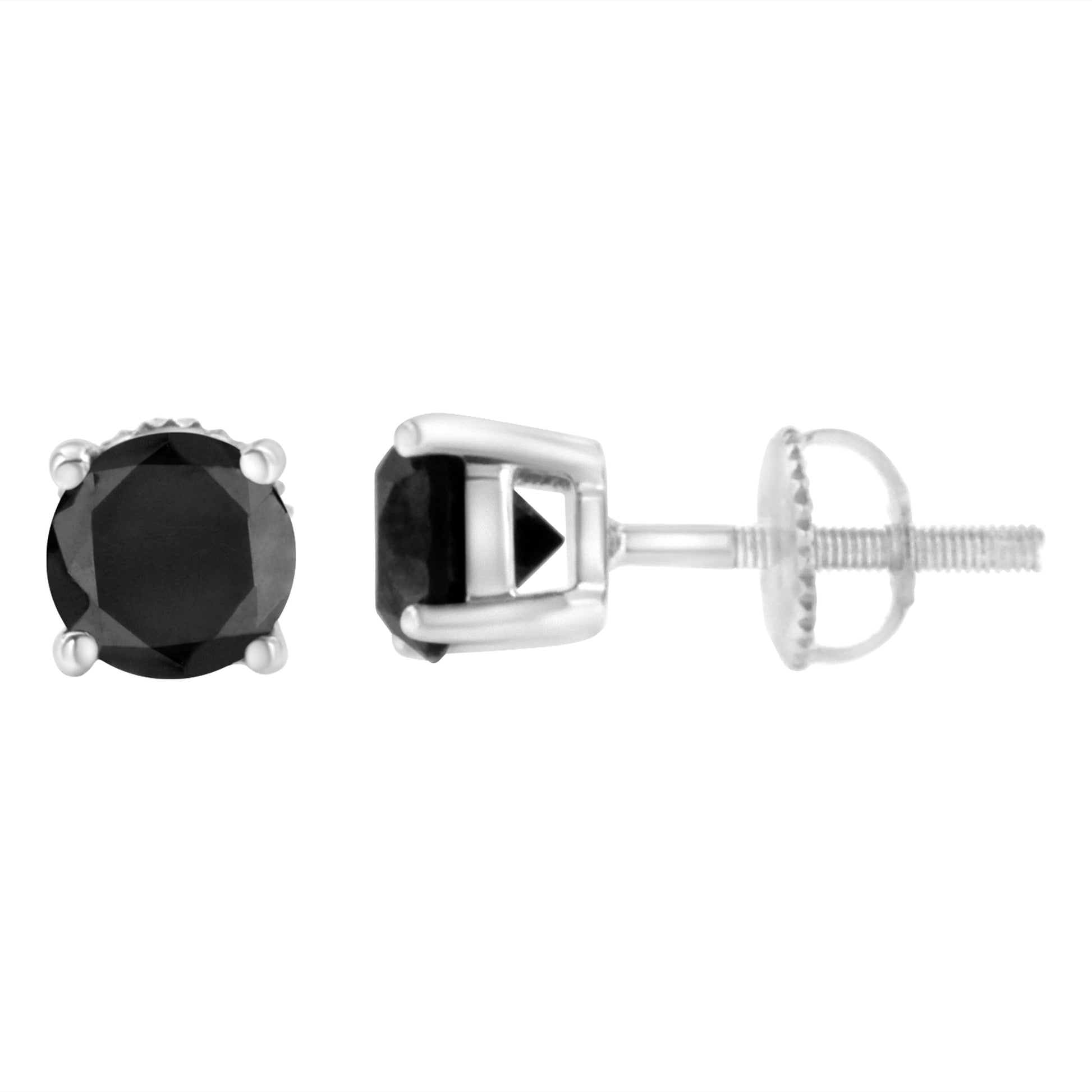 14K White Gold 2.00 Cttw Round Brilliant-Cut Black Diamond Classic 4-Prong Stud Earrings with Screw Backs (Fancy Color-Enhanced, I2-I3 Clarity) Bids.com