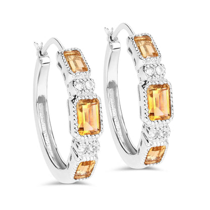 2.88 Carat Genuine Citrine and White Topaz .925 Sterling Silver Earrings Bids.com