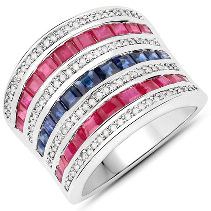 3.36 Carat Genuine Multi Stones .925 Sterling Silver Ring Bids.com
