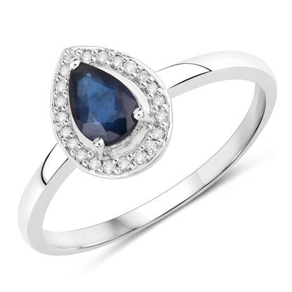 0.48 Carat Genuine Blue Sapphire and White Diamond 14K White Gold Ring Bids.com