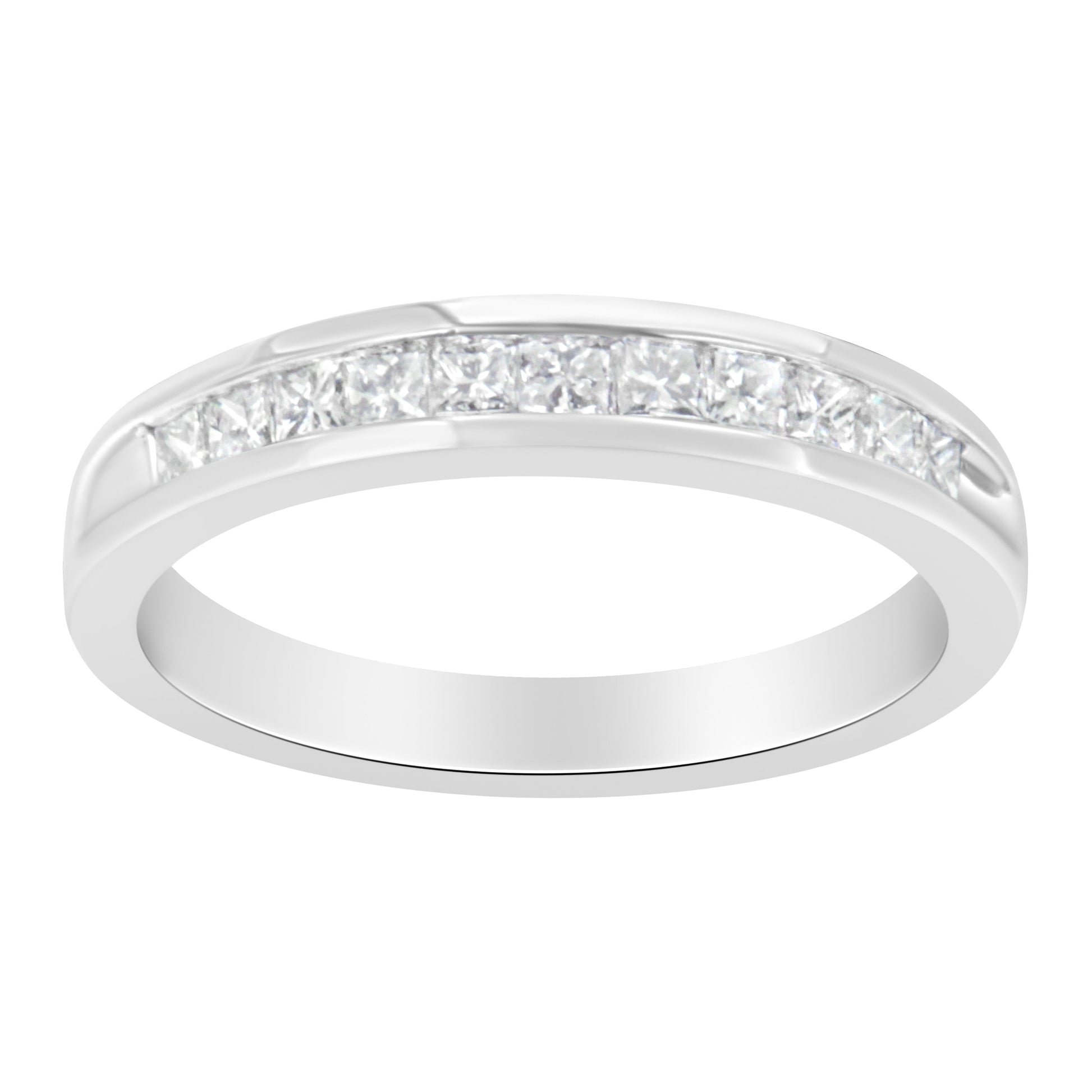 IGI Certified 1/2 Cttw Princess Cut Diamond 18K White Gold Channel Set Half Eternity Style Wedding Band Ring (H-I Color, SI2-I1 Clarity) - Size 4-1/2 Bids.com