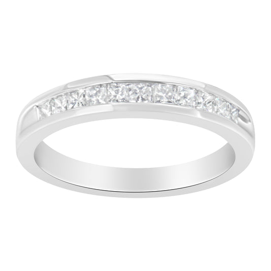 IGI Certified 1/2 Cttw Princess Cut Diamond 18K White Gold Channel Set Half Eternity Style Wedding Band Ring (H-I Color, SI2-I1 Clarity) - Size 4-1/2 Bids.com