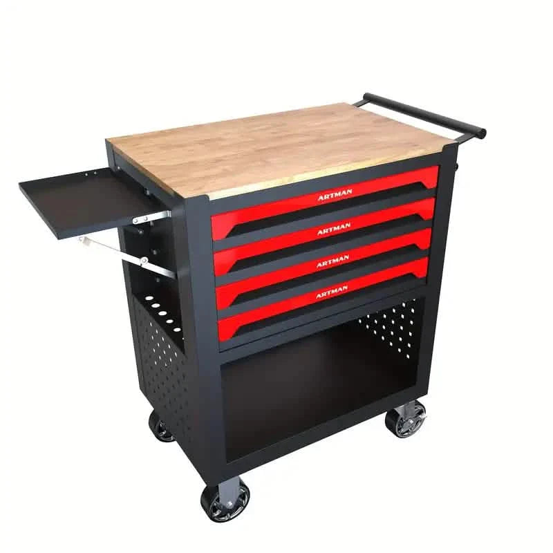 4 Drawers Multifunctional Tool Cart With Wheels And Wooden Top DailySale