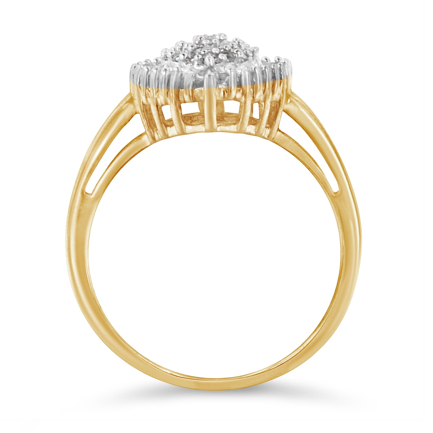 10K Yellow Gold 1/2 Cttw Round & Baguette Cut Diamond Pear Shaped Domed PavÃ© Cluster with Halo Cocktail Ring (J-K Color, I1-I2 Clarity) - Size 4-1/4 Bids.com