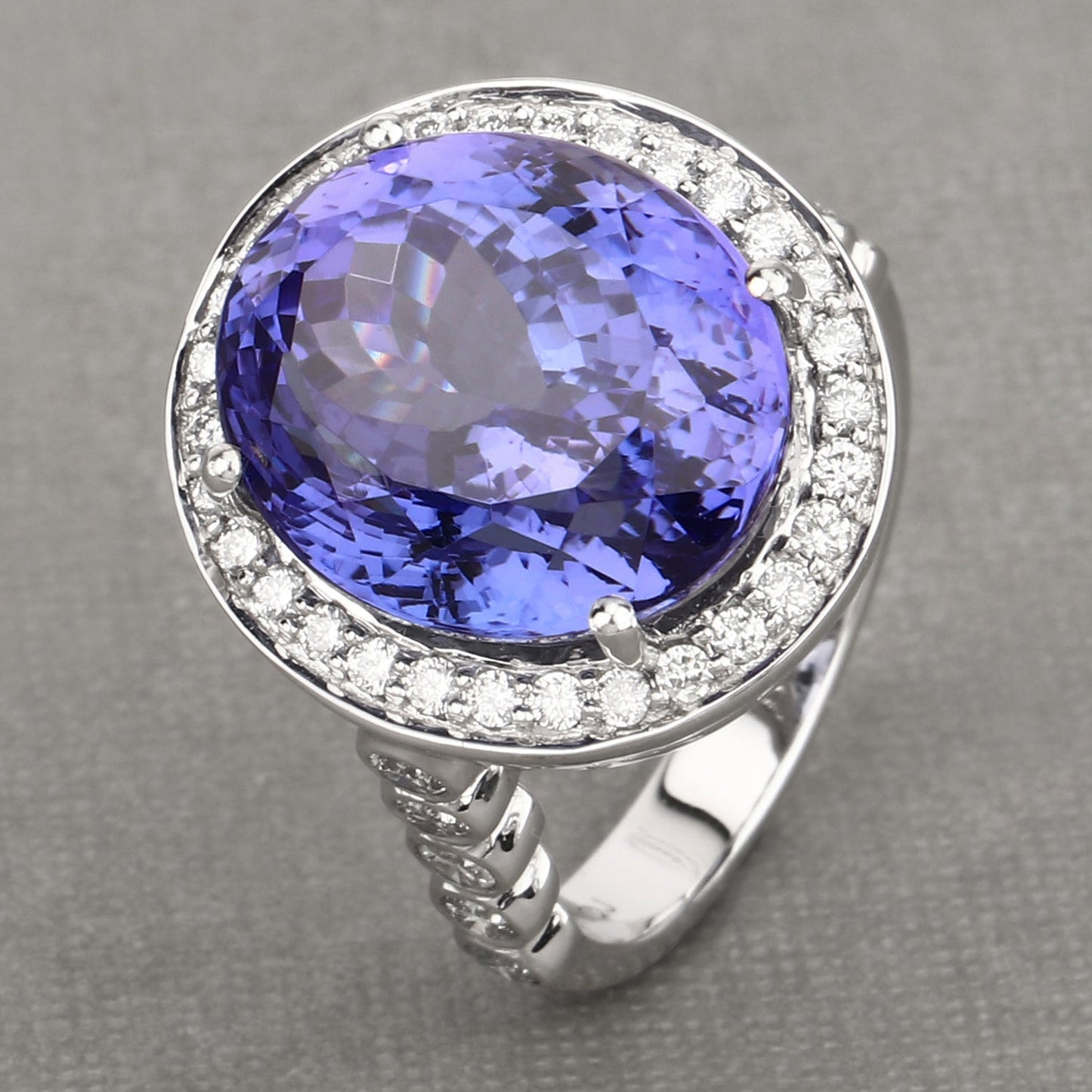 18.50 Carat Genuine Tanzanite and White Diamond 18K White Gold Ring Bids.com