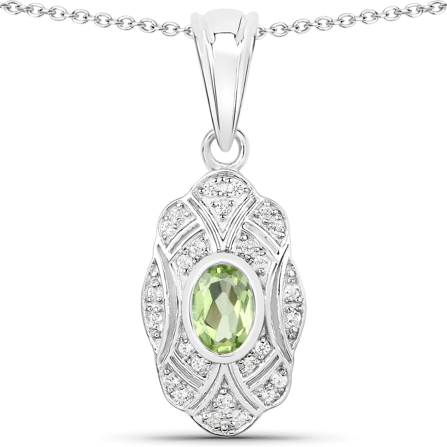 0.55 Carat Genuine Peridot and White Topaz .925 Sterling Silver Pendant Bids.com