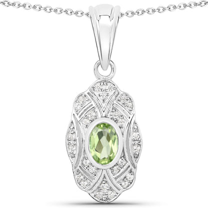 0.55 Carat Genuine Peridot and White Topaz .925 Sterling Silver Pendant Bids.com