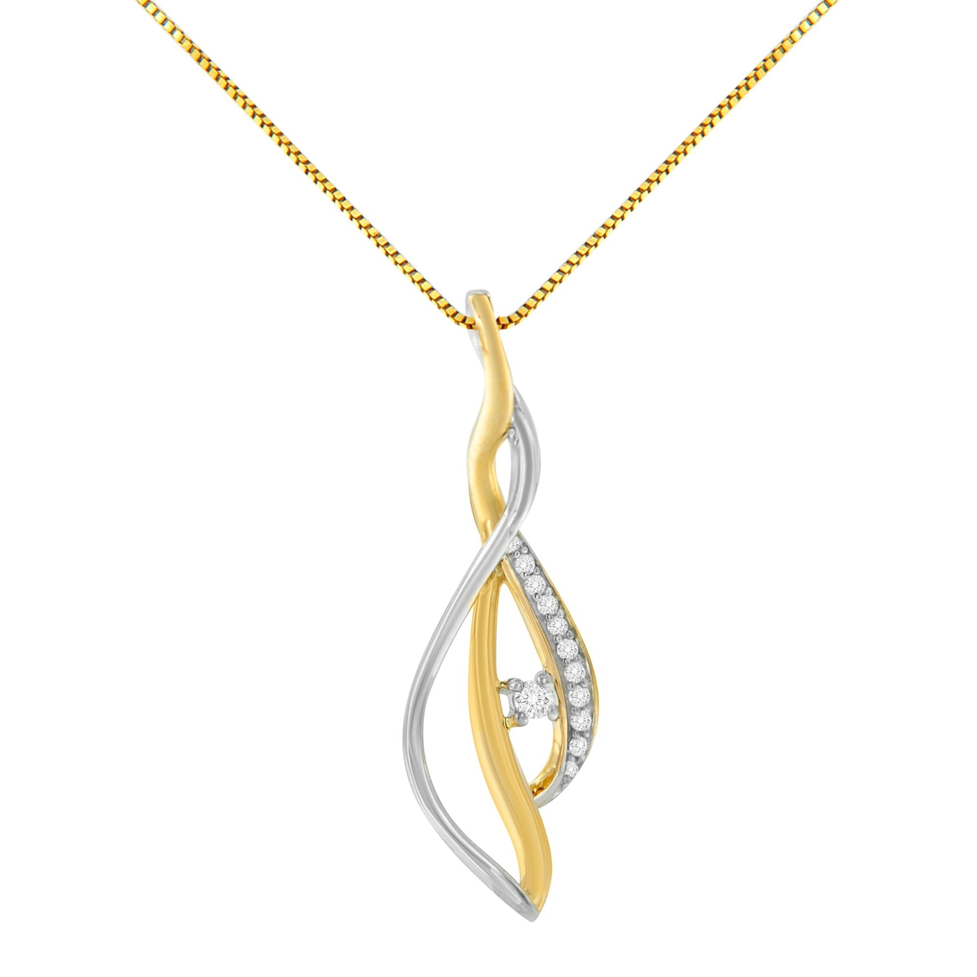 10K Yellow and White Gold Round Cut Diamond Accent Cascade 18" Pendant Necklace (J-K Color, I2-I3 Clarity) Bids.com