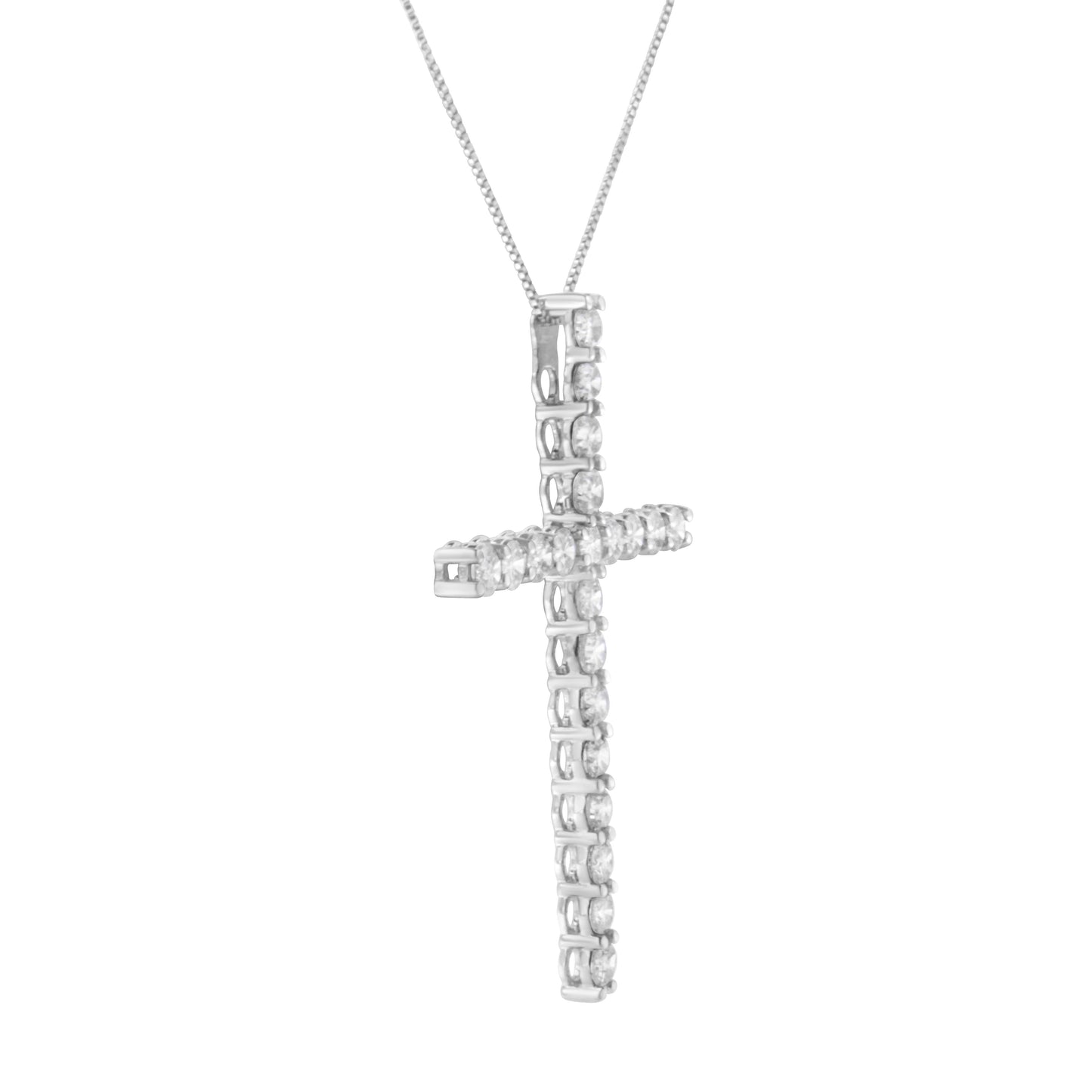 .925 Sterling Silver 4.0 Cttw Diamond 2-1/4" Cross Pendant with Box Chain Necklace (I-J Color, I1-I2 Clarity) - 18" Bids.com