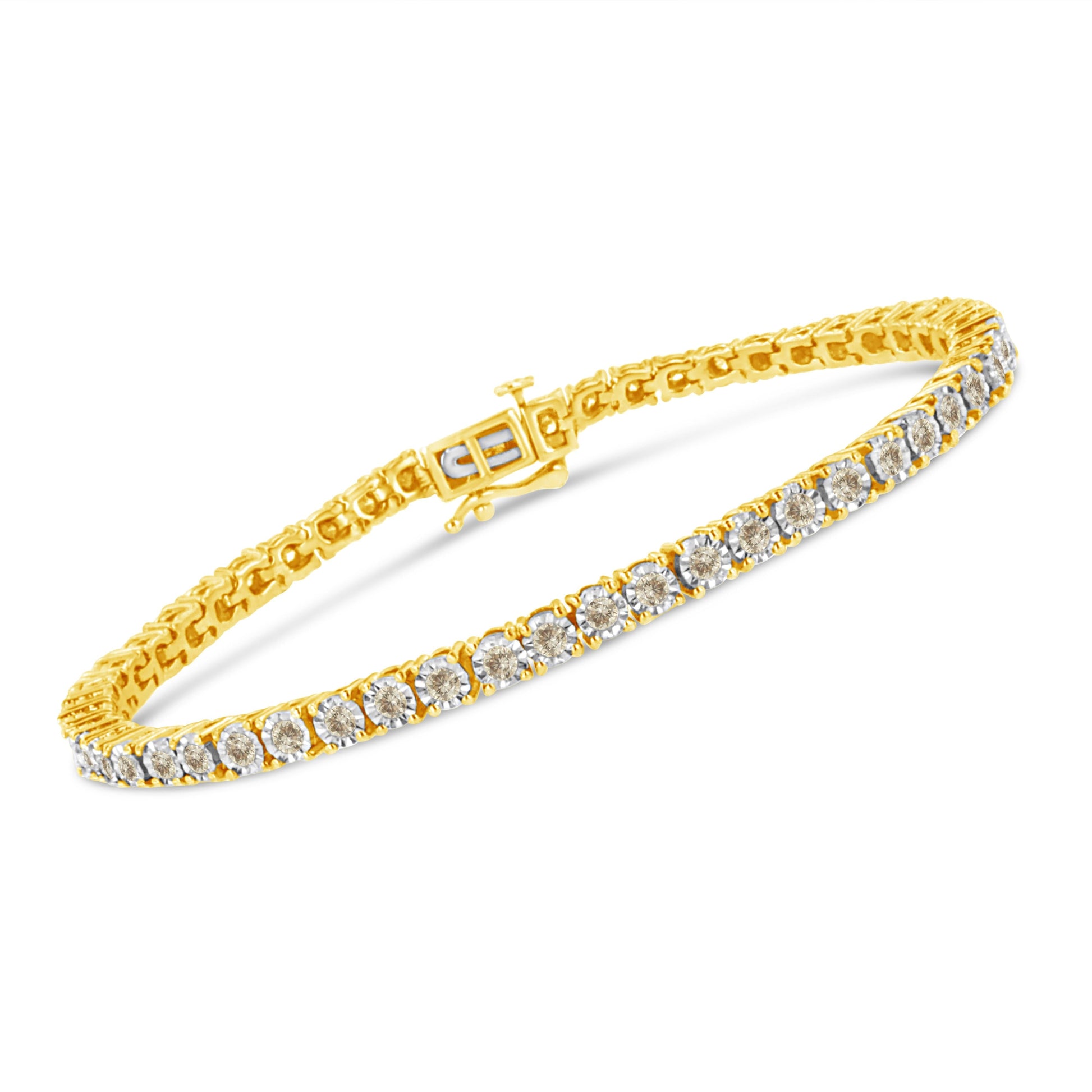 14K Yellow Gold Plated .925 Sterling Silver 3.0 Cttw Miracle-Set Diamond Tennis Bracelet (L-M Color, I2-I3 Clarity) - 7.25" Bids.com