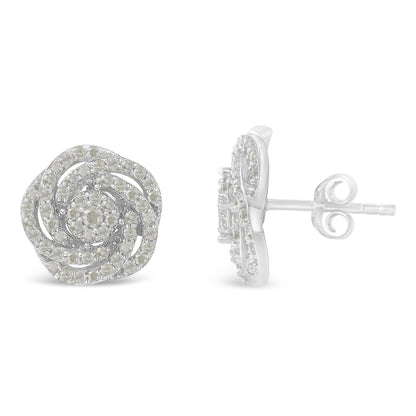 10k White Gold Rose-Cut Diamond Floral Cluster Earrings (1 cttw, I-J Color, I2-I3 Clarity) Bids.com