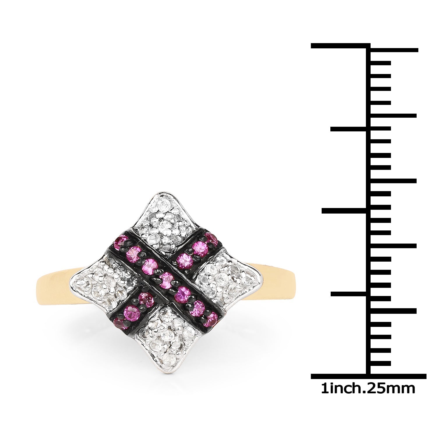 14K Yellow Gold Plated 0.57 Carat Genuine Ruby and White Cubic Zirconia .925 Sterling Silver Ring Bids.com