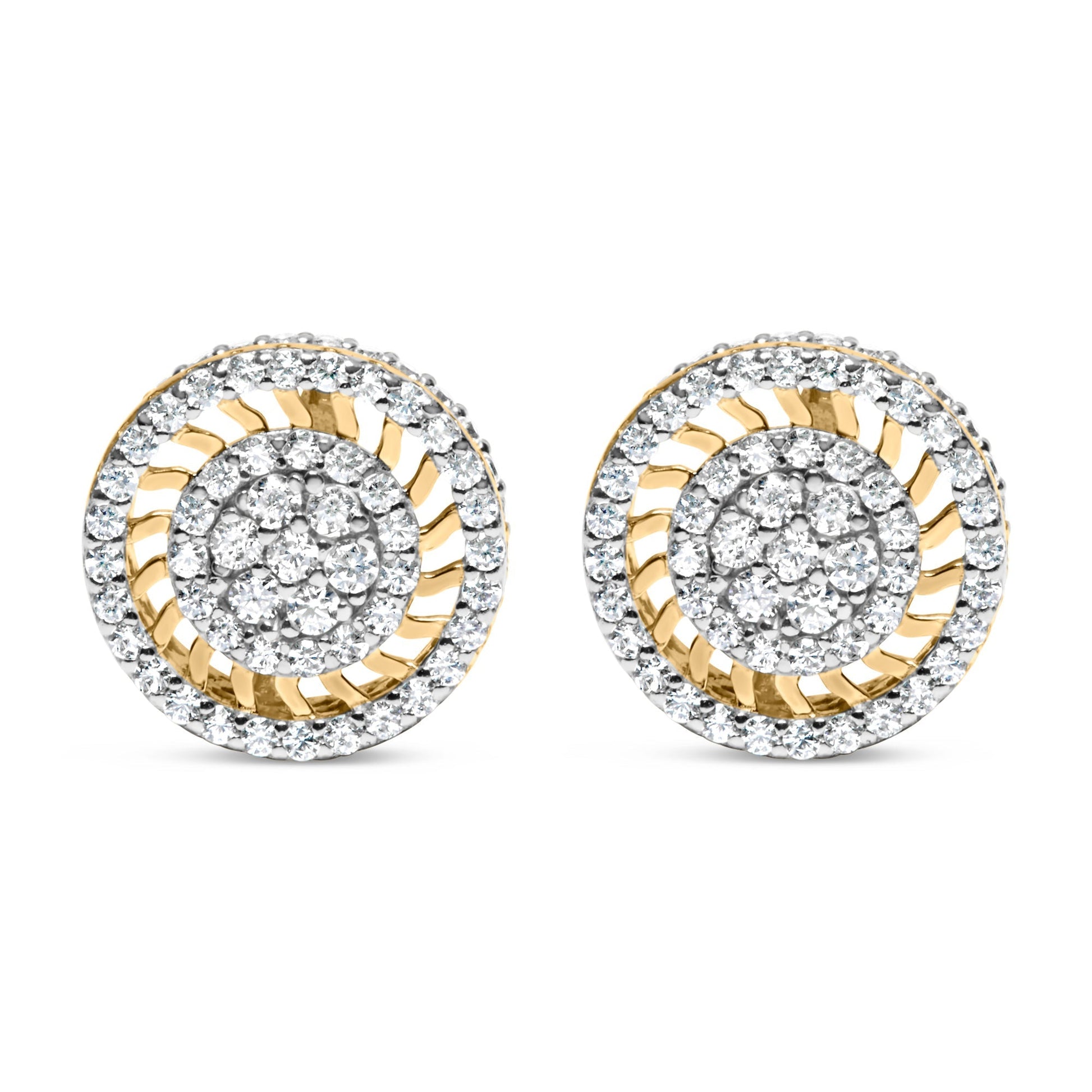 10K Yellow Gold 1.00 Cttw Diamond Halo Radiant Sunburst Stud Earrings (I-J Color, I2-I3 Clarity) Bids.com