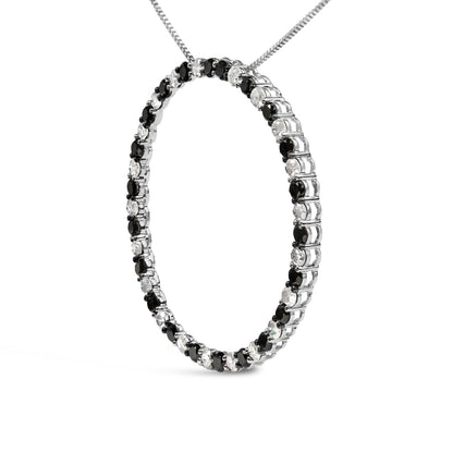 .925 Sterling Silver 3.0 Cttw Alternating Black and White Diamond Open Hoop Circle Pendant Necklace (H-I Color, I3 Clarity) - 18" Inches Bids.com