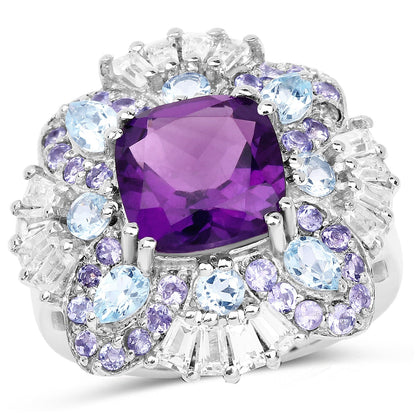 8.38 Carat Genuine Multi Stones .925 Sterling Silver Ring Bids.com