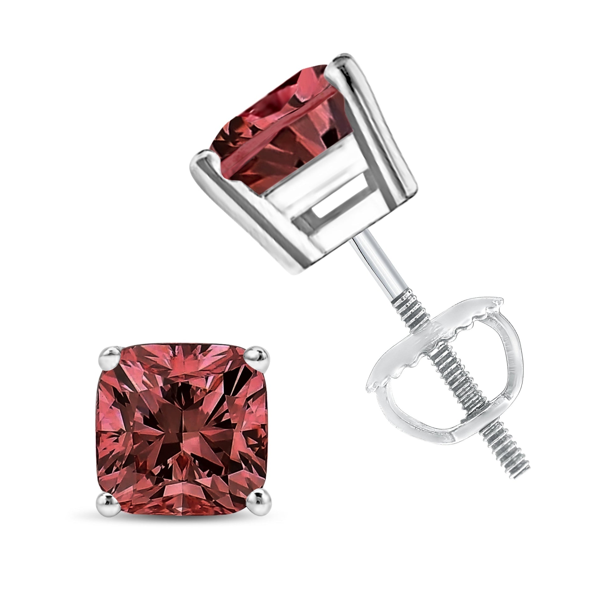 14K White Gold 1 1/2 Cttw Lab Grown Pink Cushion 4-Prong Set Classic Diamond Solitaire Stud Earrings (Pink Color, VS1-VS2 Clarity) Bids.com