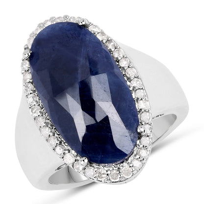 9.83 Carat Genuine Blue Sapphire and White Diamond .925 Sterling Silver Ring Bids.com