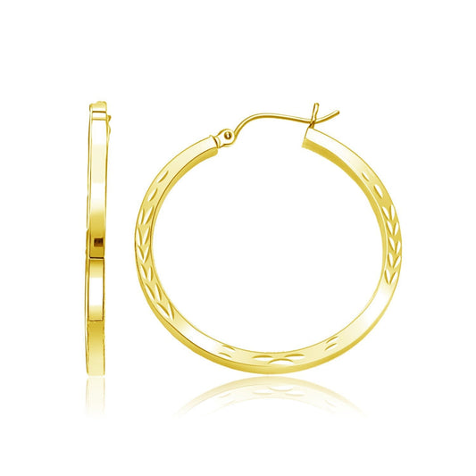 14k Yellow Gold Diamond Cut Hoop Earrings Bids.com