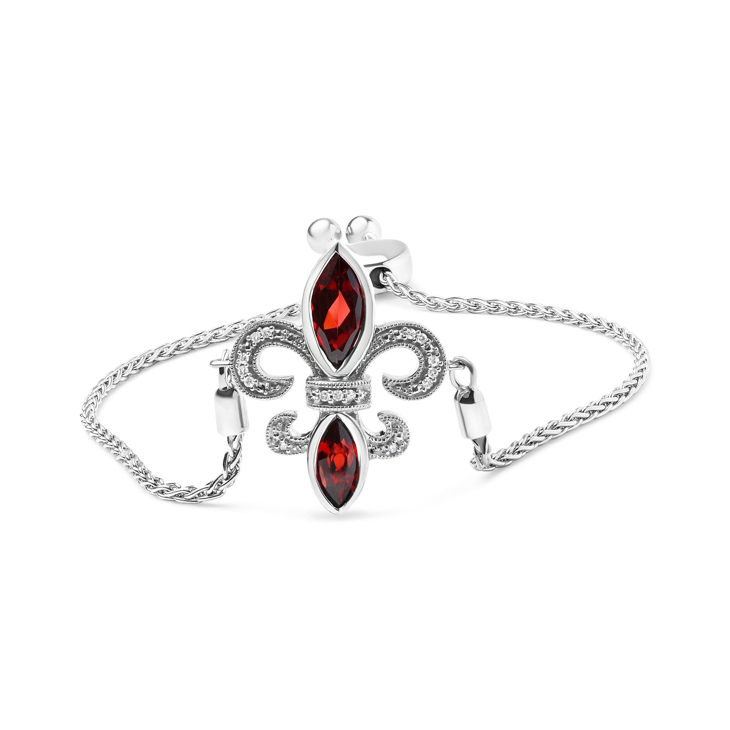 .925 Sterling Silver Marquise Garnet  and Diamond Accent Lariat 4â€-10â€ Fleur De Lis Adjustable Bolo Bracelet (H-I Color, SI1-SI2 Clarity) Bids.com