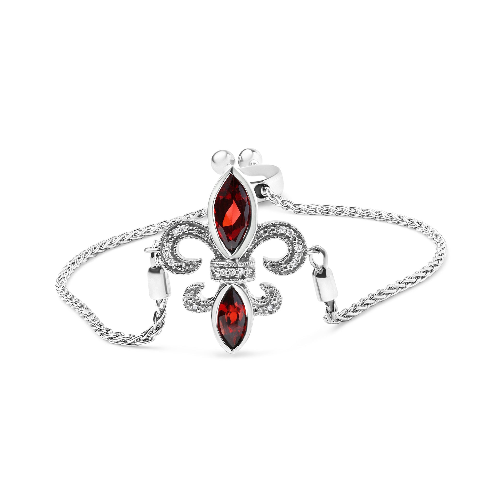 .925 Sterling Silver Marquise Garnet  and Diamond Accent Lariat 4â€-10â€ Fleur De Lis Adjustable Bolo Bracelet (H-I Color, SI1-SI2 Clarity) Bids.com