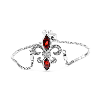 .925 Sterling Silver Marquise Garnet  and Diamond Accent Lariat 4â€-10â€ Fleur De Lis Adjustable Bolo Bracelet (H-I Color, SI1-SI2 Clarity) Bids.com
