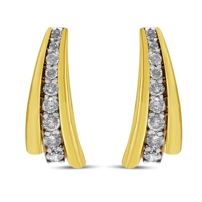 10K Yellow Gold Plated .925 Sterling Silver 1.00 Cttw Round Diamond Graduated Huggie Stud Earrings (I-J Color, I2-I3 Clarity) Bids.com
