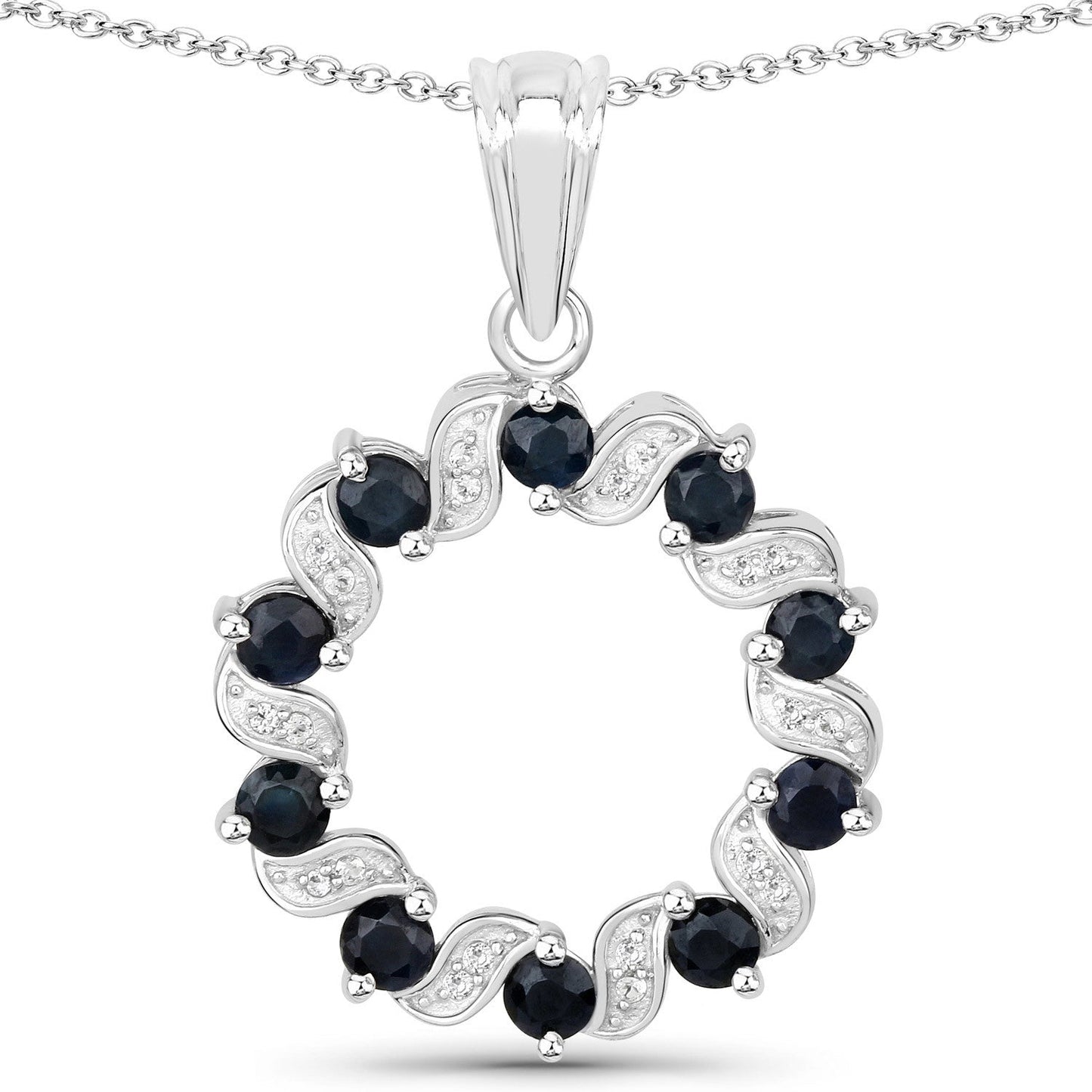 1.30 Carat Genuine Blue Sapphire and White Topaz .925 Sterling Silver Pendant Bids.com