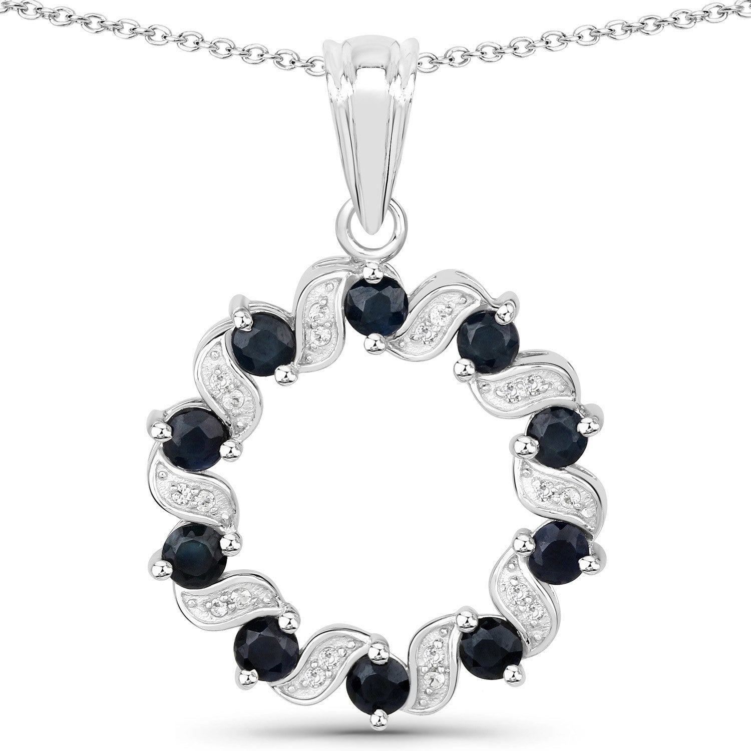 1.30 Carat Genuine Blue Sapphire and White Topaz .925 Sterling Silver Pendant Bids.com
