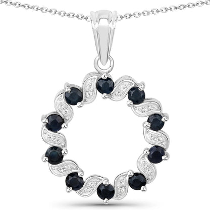 1.30 Carat Genuine Blue Sapphire and White Topaz .925 Sterling Silver Pendant Bids.com