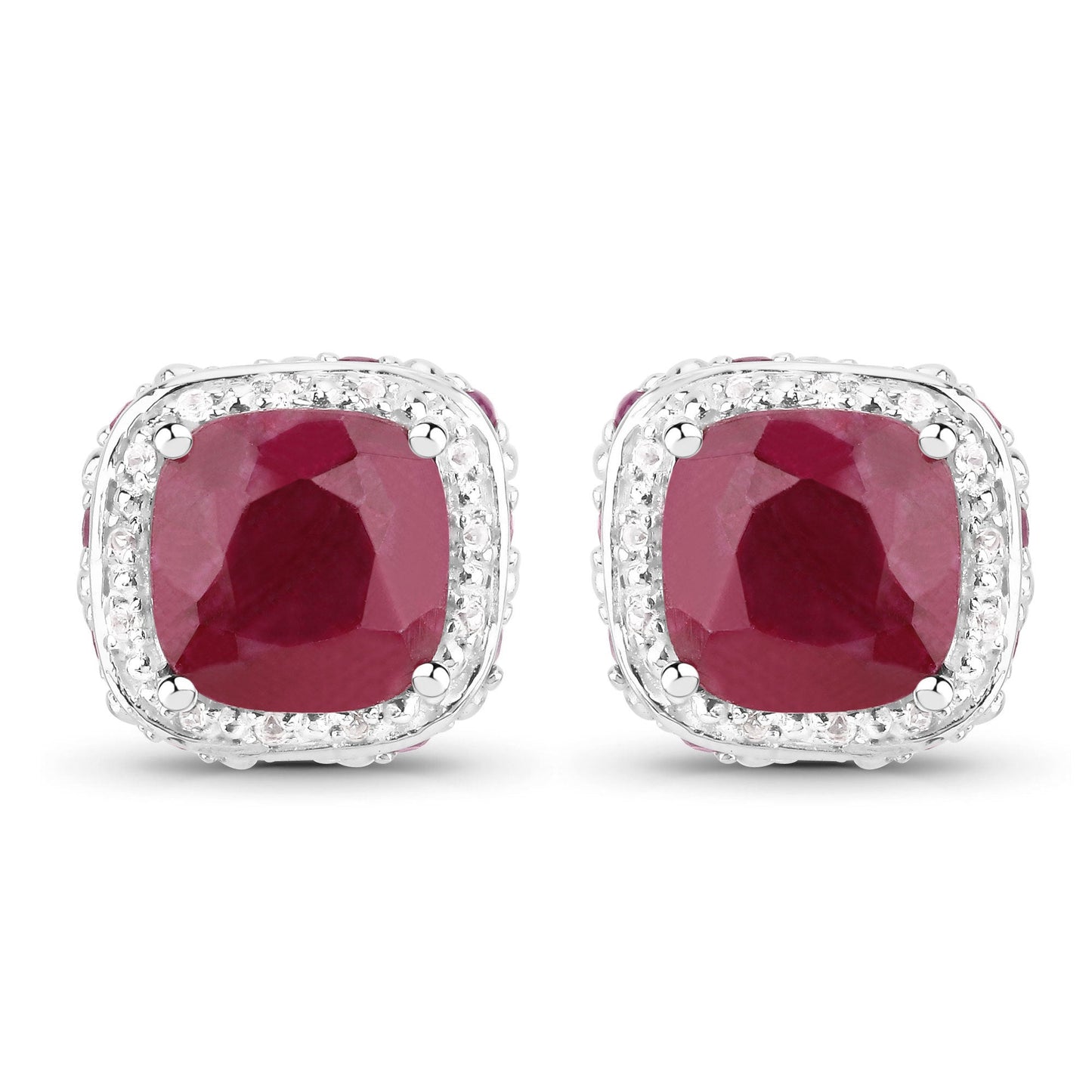 6.12 Carat Dyed Ruby, Ruby and White Topaz .925 Sterling Silver Earrings Bids.com