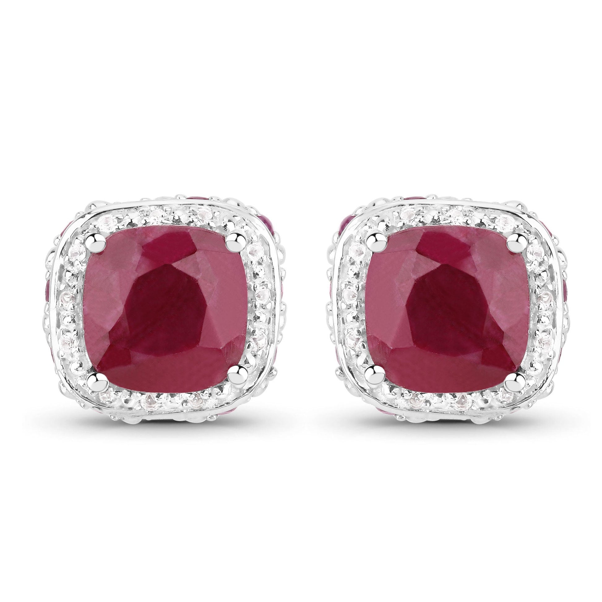 6.12 Carat Dyed Ruby, Ruby and White Topaz .925 Sterling Silver Earrings Bids.com