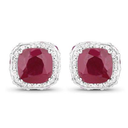 6.12 Carat Dyed Ruby, Ruby and White Topaz .925 Sterling Silver Earrings Bids.com