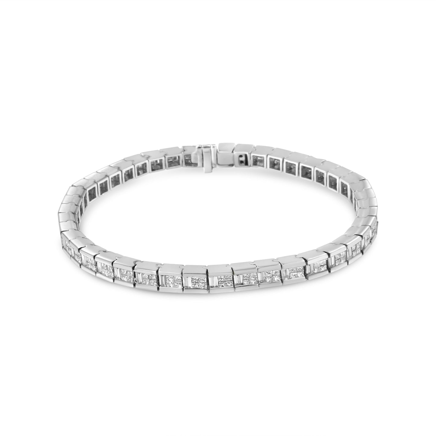 14K White Gold 4 3/8 Cttw Alternating Invisible Set Princess and Baguette Diamond Tennis Bracelet (G-H Color, VS1-VS2 Clarity) - Size 7" Bids.com