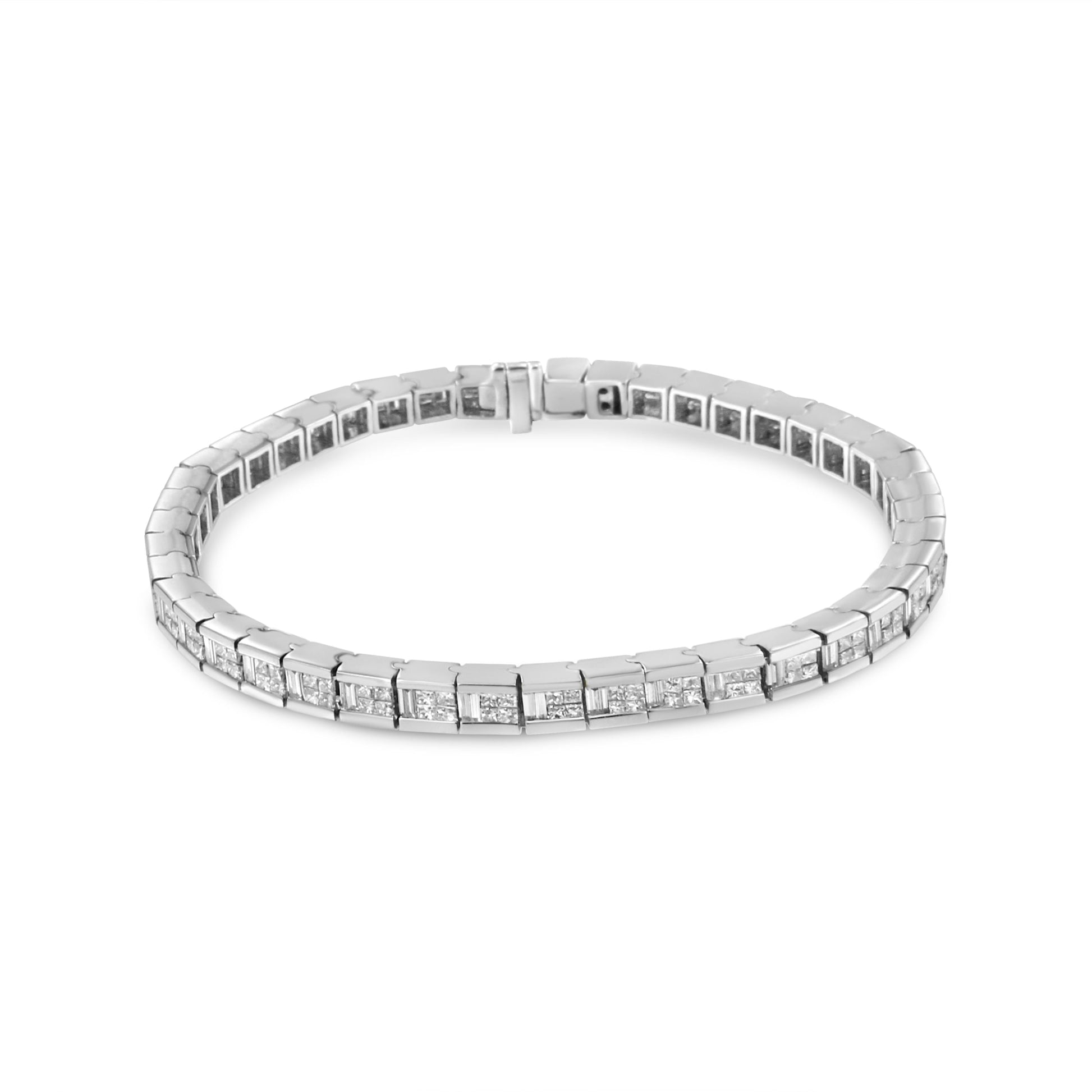 14K White Gold 4 3/8 Cttw Alternating Invisible Set Princess and Baguette Diamond Tennis Bracelet (G-H Color, VS1-VS2 Clarity) - Size 7" Bids.com