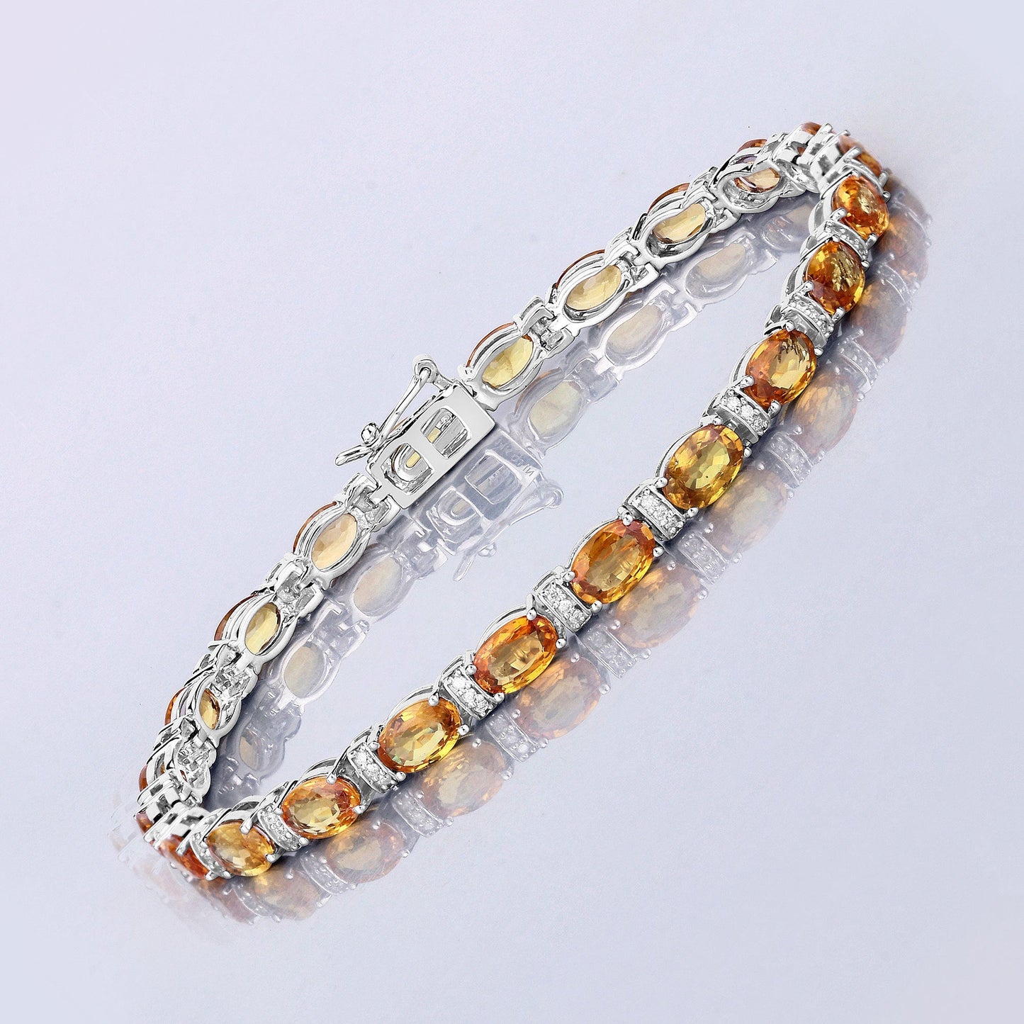 12.33 Carat Genuine Orange Sapphire and White Diamond 14K White Gold Bracelet Bids.com