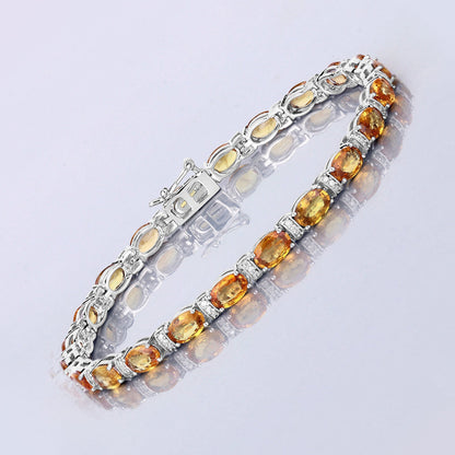 12.33 Carat Genuine Orange Sapphire and White Diamond 14K White Gold Bracelet Bids.com